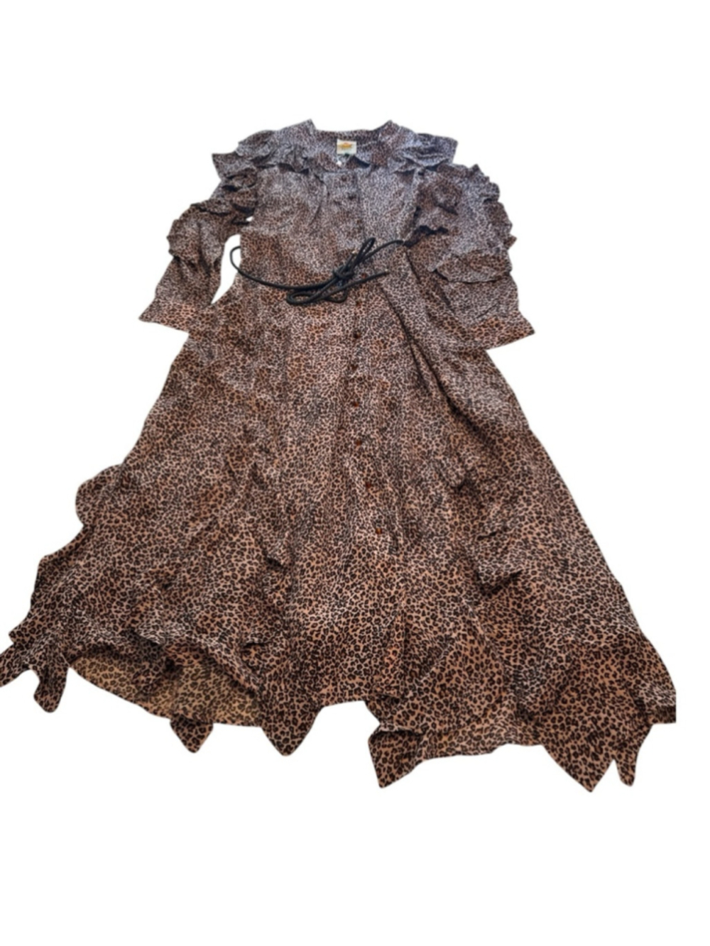 FARM Rio Baby Leopard Pink Leopard Sleeved Angled Ruffled Maxi Dress - Picture 5 of 13